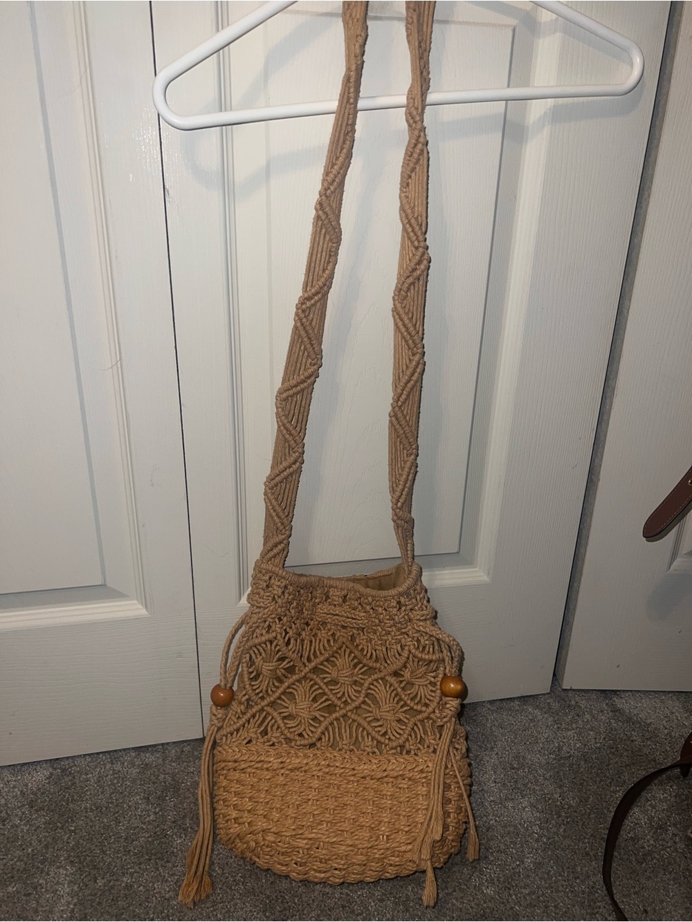Woven Macramé Crossbody Bag in Tan